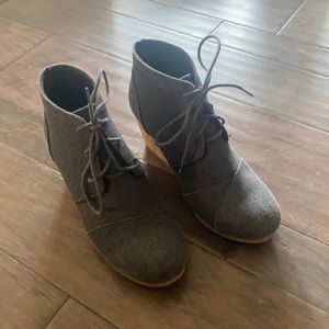 Black and cork wedge booties